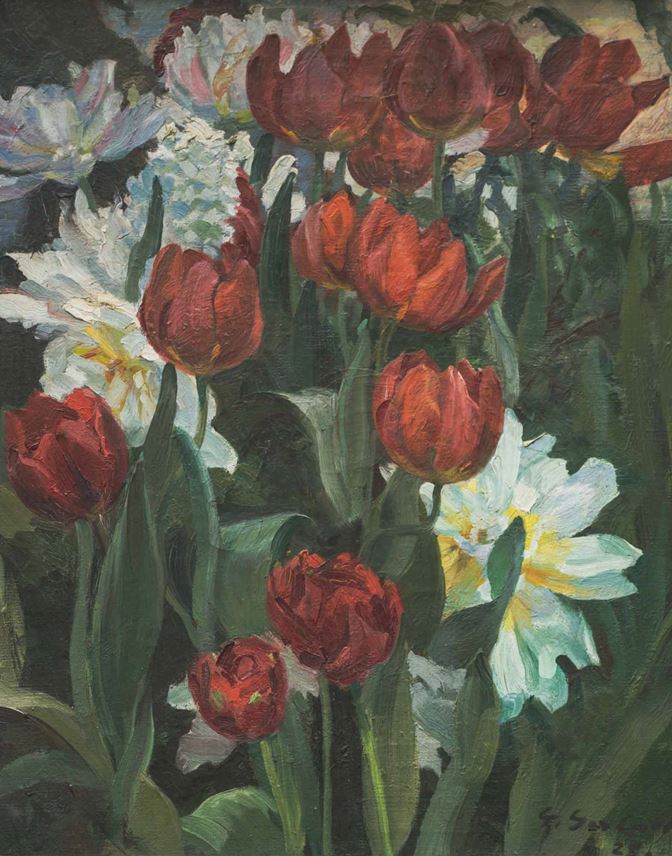 Georg Gerlach - STILL LIFE WITH PEONIES AND TULIPS  | MasterArt